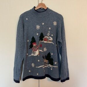 Victoria Jones Novelty Winter Vintage Mock Neck Angora Blend Holiday Sweater L